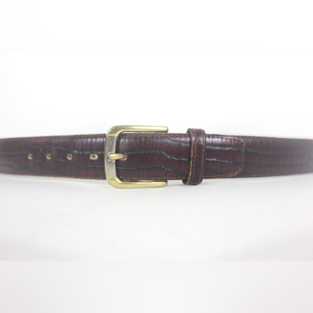 Vintage Red / Brown Croc Embossed Leather Belt Men’s Unisex Gold Silver Buckle